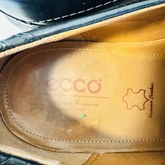 Ecco Shoes Mens EU 47 US 13 Black Leather Driving Loafers Slip On Casual Comfort - Picture 11 of 13